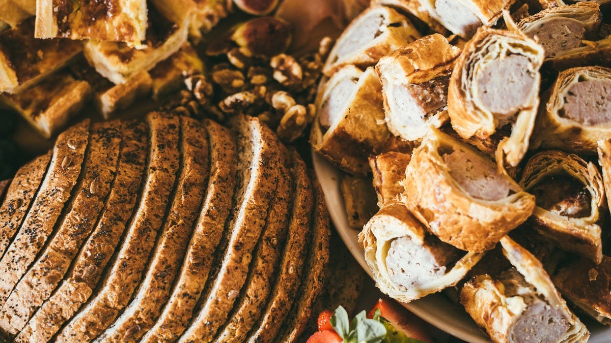 Seeded Bread, Pork Pies, Quiche and Figs
